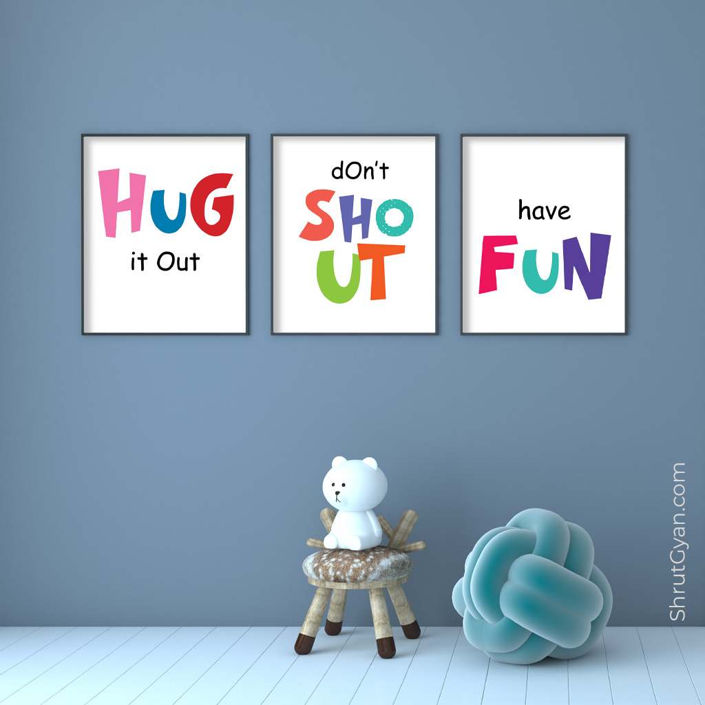 Hug It Out / Don't Shout / Have Fun, Set of 3 Motivational Quote Poster