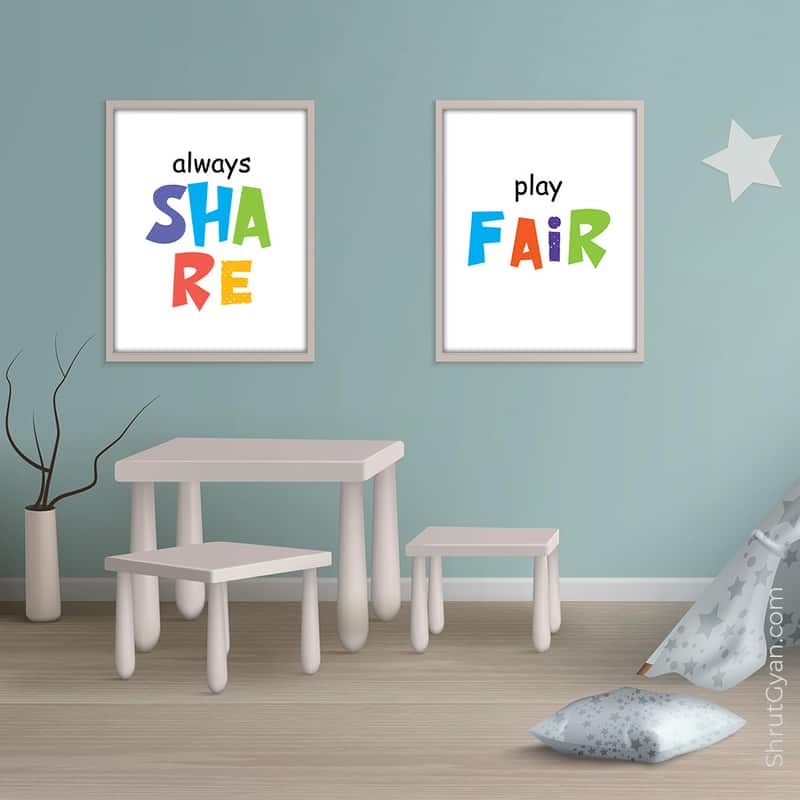 01Kidsframeadvt Always Share / Play Fair, Set Of 2 Motivational Quote Poster