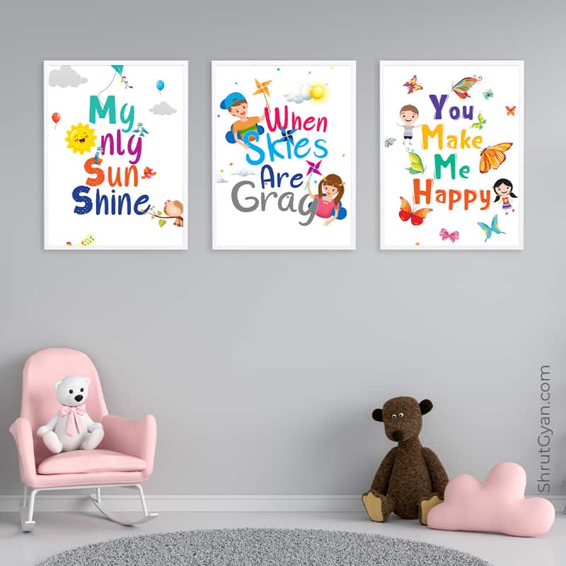 08Kidsframeadvt My Only Sun Shine / When Skies Are Gray / You Make Me Happy, Set Of 3 Motivational Quote Poster